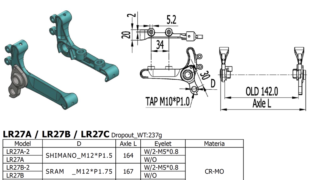 Long Shen Dropout Set Stainless (LR27A-2-S) | The Merry